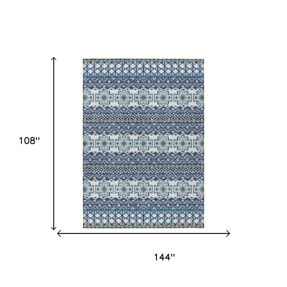 9' X 12' Blue And Gray Striped Washable Indoor Outdoor Area Rug HomeRoots