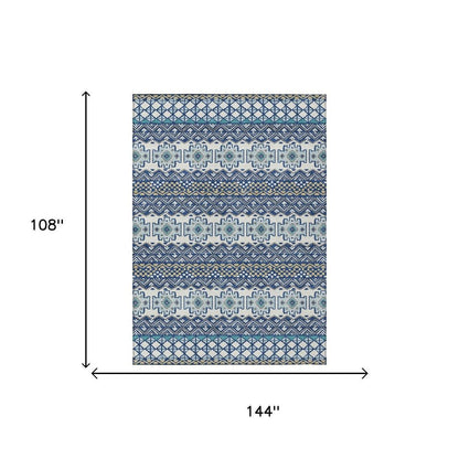 9' X 12' Blue And Gray Striped Washable Indoor Outdoor Area Rug HomeRoots