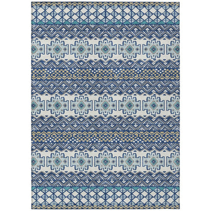 9' X 12' Blue And Gray Striped Washable Indoor Outdoor Area Rug HomeRoots
