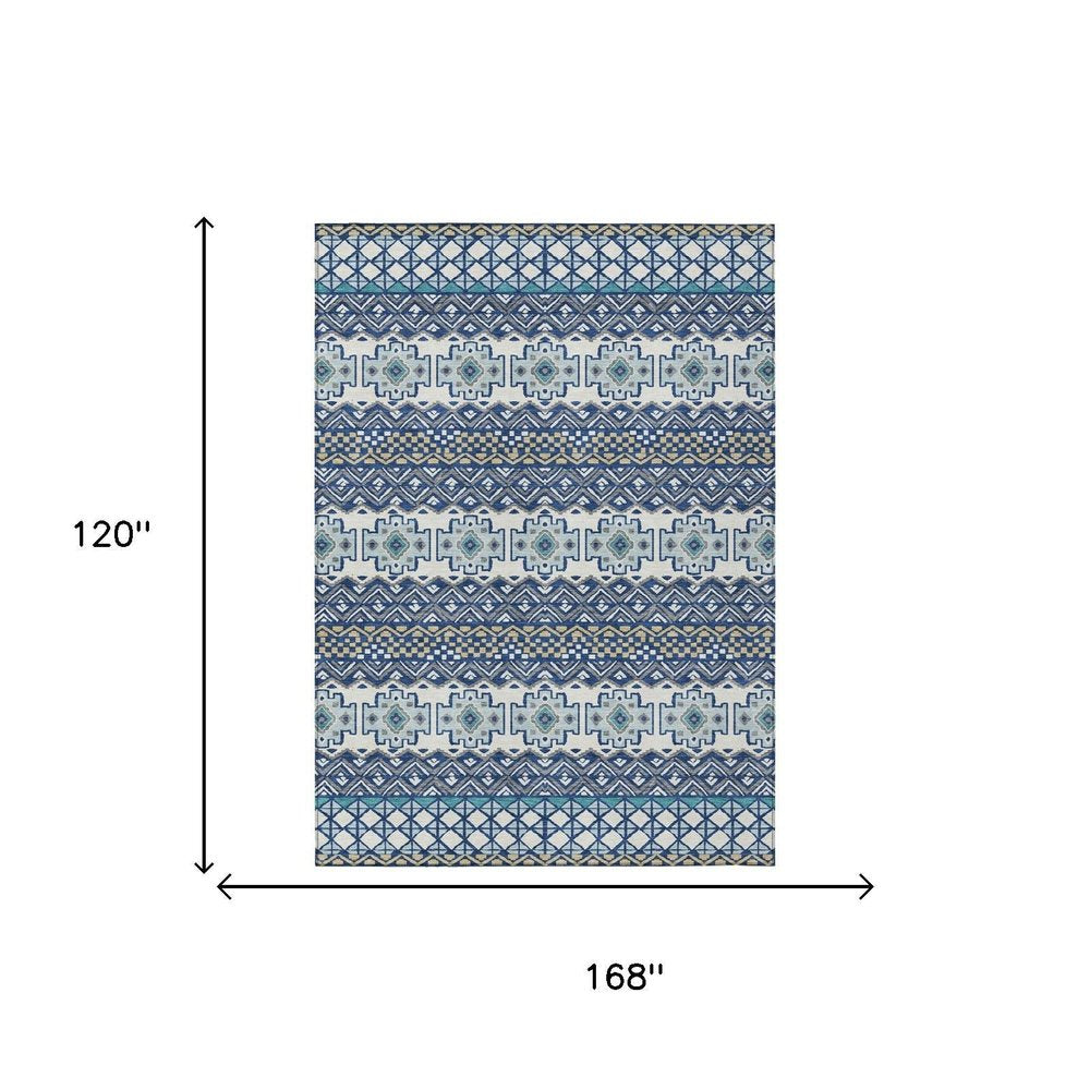 10' X 14' Blue And Gray Striped Washable Indoor Outdoor Area Rug HomeRoots