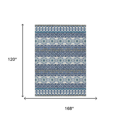 10' X 14' Blue And Gray Striped Washable Indoor Outdoor Area Rug HomeRoots