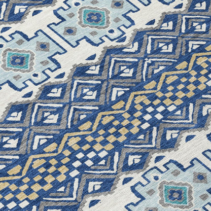 10' X 14' Blue And Gray Striped Washable Indoor Outdoor Area Rug HomeRoots