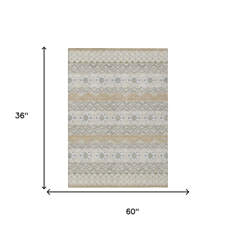 3' X 5' Beige And Brown Striped Washable Indoor Outdoor Area Rug — view 4