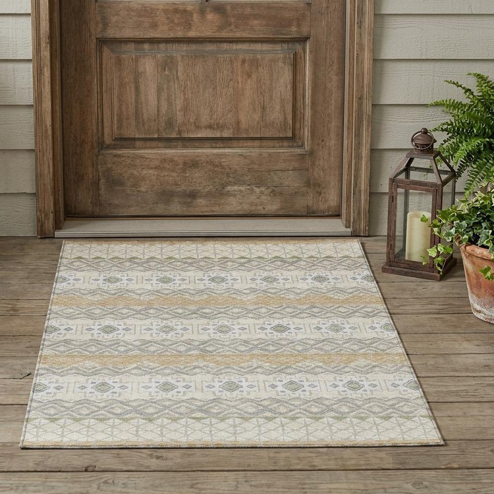 3' X 5' Beige And Brown Striped Washable Indoor Outdoor Area Rug — view 5