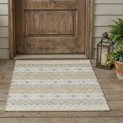 3' X 5' Beige And Brown Striped Washable Indoor Outdoor Area Rug HomeRoots
