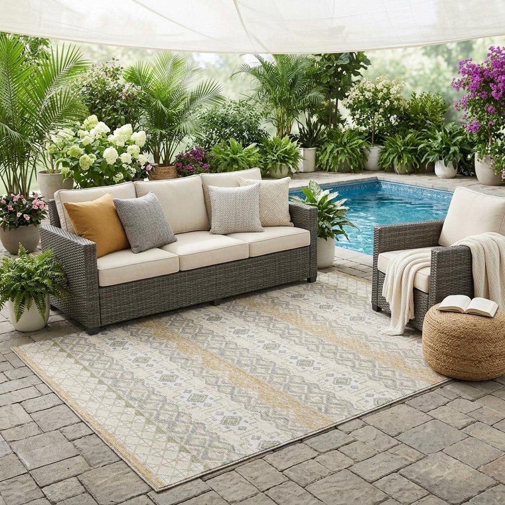 5' X 8' Beige And Brown Striped Washable Indoor Outdoor Area Rug HomeRoots