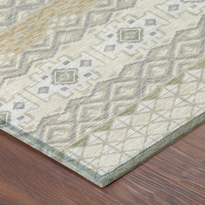 8' Beige And Brown Round Striped Washable Indoor Outdoor Area Rug HomeRoots