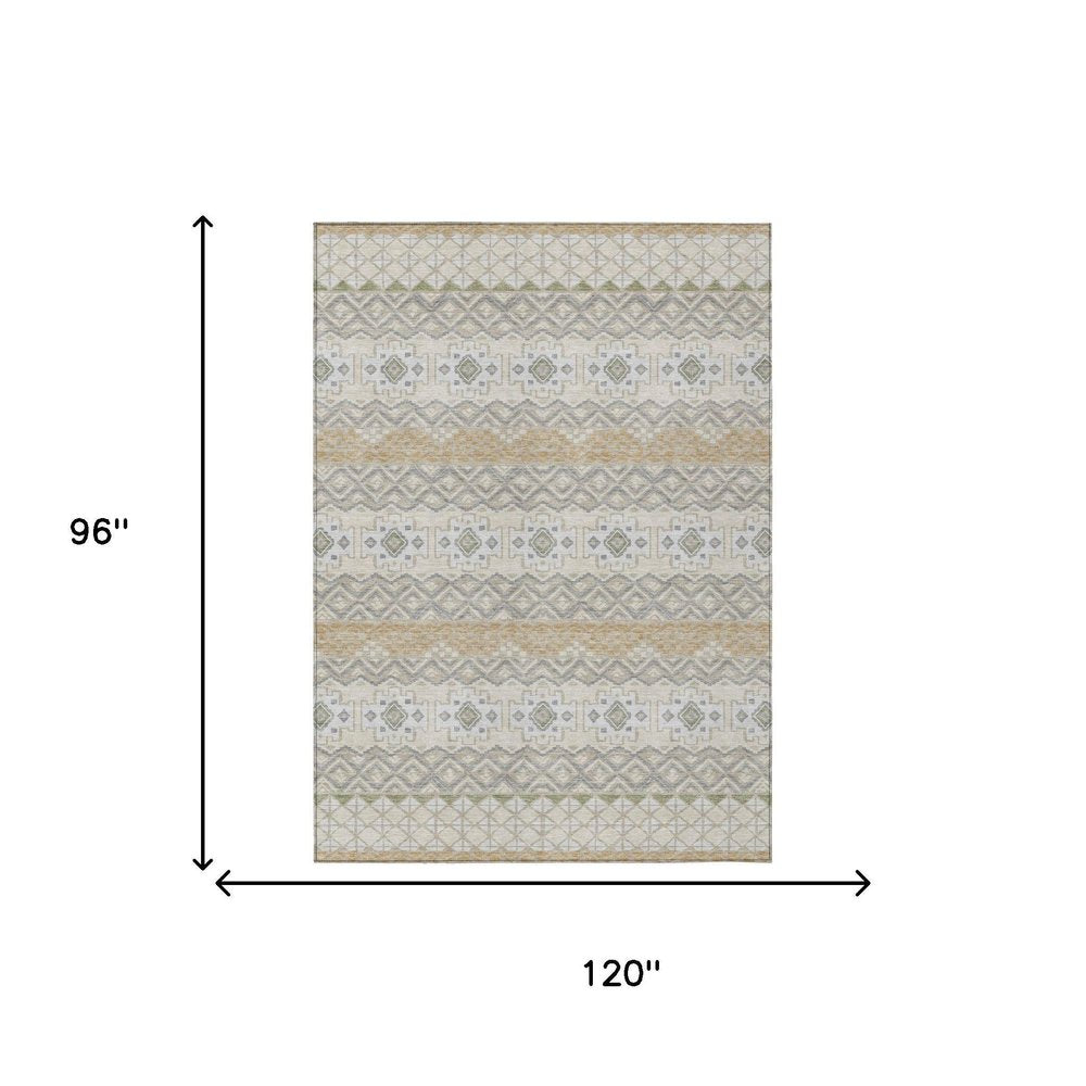 8' X 10' Beige And Brown Striped Washable Indoor Outdoor Area Rug HomeRoots