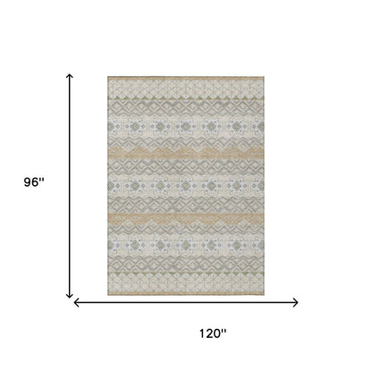 8' X 10' Beige And Brown Striped Washable Indoor Outdoor Area Rug HomeRoots