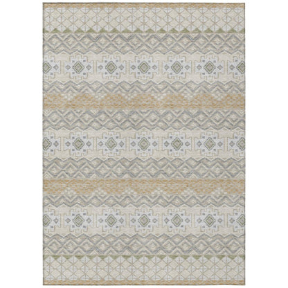 8' X 10' Beige And Brown Striped Washable Indoor Outdoor Area Rug HomeRoots