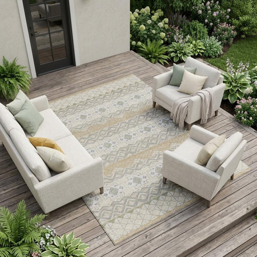 8' X 10' Beige And Brown Striped Washable Indoor Outdoor Area Rug HomeRoots