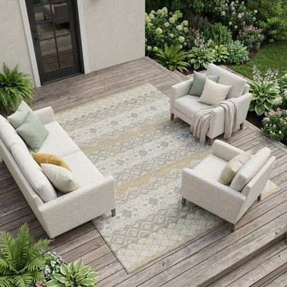 8' X 10' Beige And Brown Striped Washable Indoor Outdoor Area Rug HomeRoots