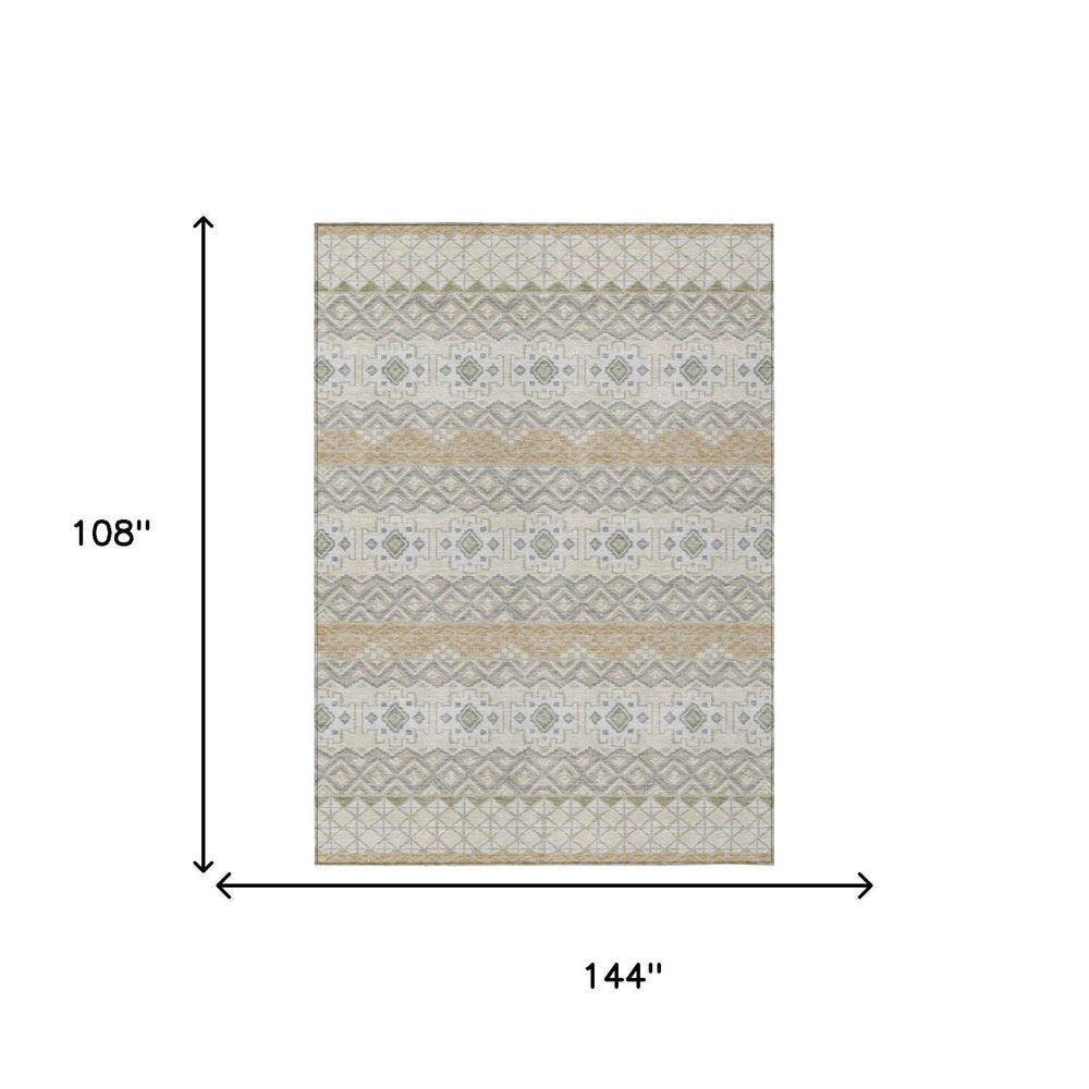 9' X 12' Beige And Brown Striped Washable Indoor Outdoor Area Rug — view 4