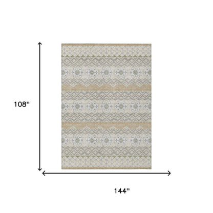9' X 12' Beige And Brown Striped Washable Indoor Outdoor Area Rug HomeRoots