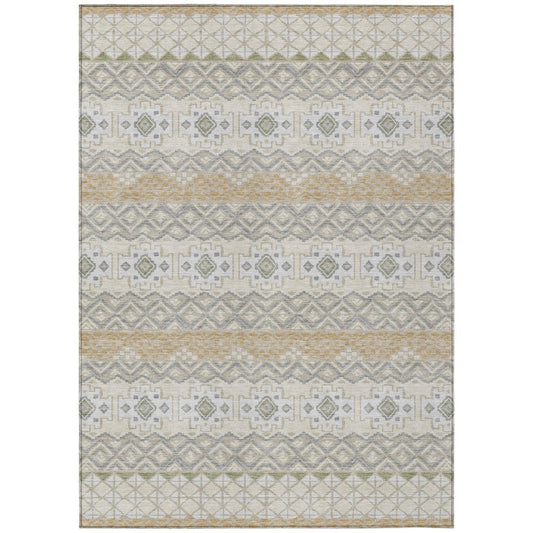 9' X 12' Beige And Brown Striped Washable Indoor Outdoor Area Rug