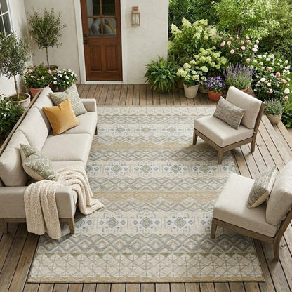 9' X 12' Beige And Brown Striped Washable Indoor Outdoor Area Rug HomeRoots