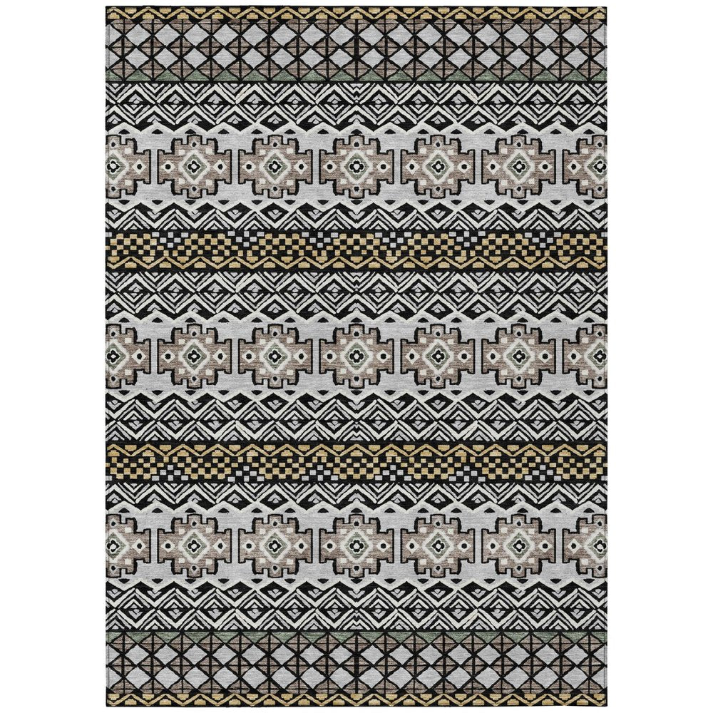 8' X 10' Black And Gray Striped Washable Indoor Outdoor Area Rug HomeRoots