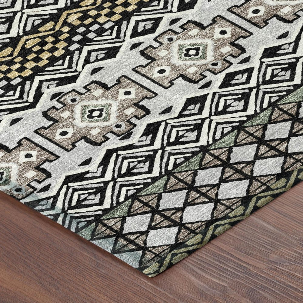 8' X 10' Black And Gray Striped Washable Indoor Outdoor Area Rug HomeRoots