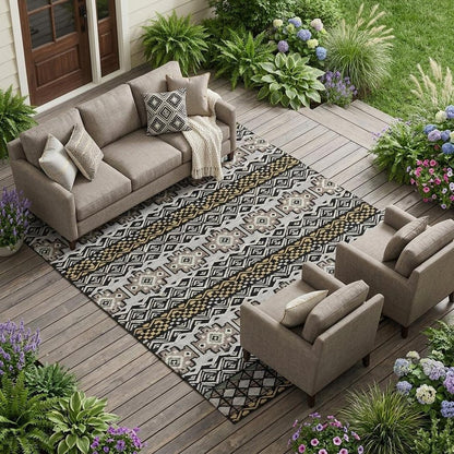 8' X 10' Black And Gray Striped Washable Indoor Outdoor Area Rug HomeRoots