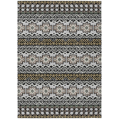 9' X 12' Black And Gray Striped Washable Indoor Outdoor Area Rug HomeRoots