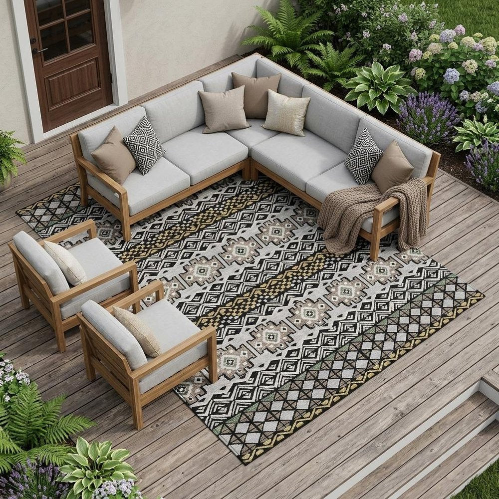 9' X 12' Black And Gray Striped Washable Indoor Outdoor Area Rug HomeRoots