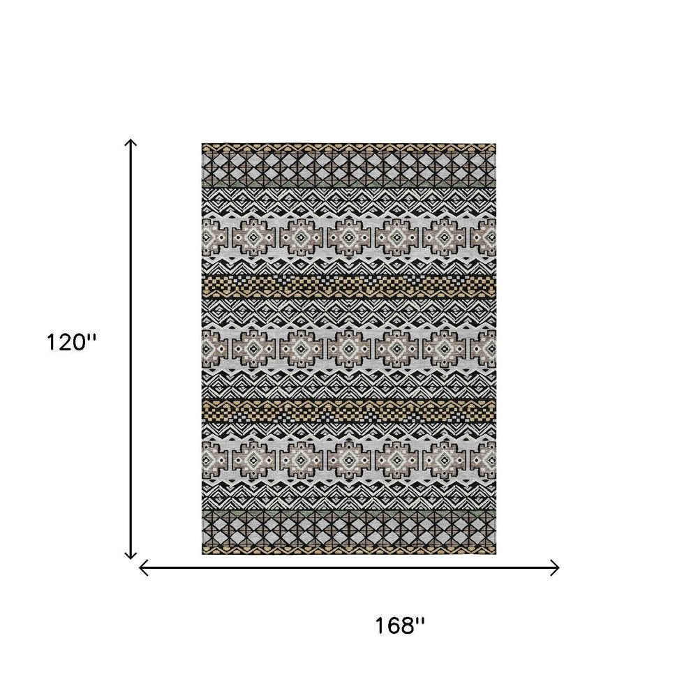 10' X 14' Black And Gray Striped Washable Indoor Outdoor Area Rug HomeRoots
