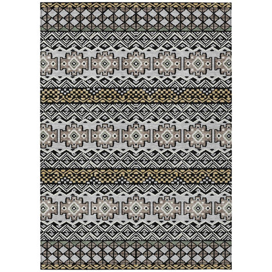10' X 14' Black And Gray Striped Washable Indoor Outdoor Area Rug HomeRoots