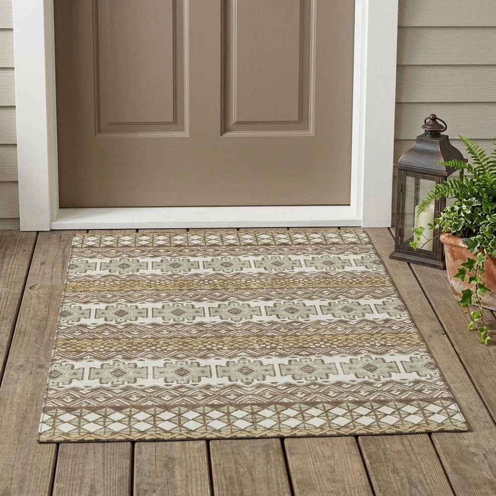 3' X 5' Brown And Khaki Striped Washable Indoor Outdoor Area Rug HomeRoots