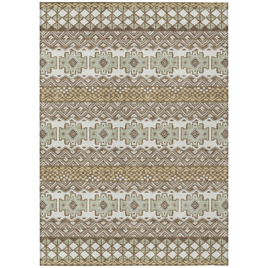 5' X 8' Brown And Khaki Striped Washable Indoor Outdoor Area Rug HomeRoots