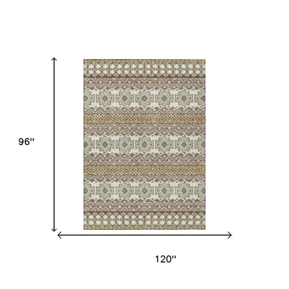 8' X 10' Brown And Khaki Striped Washable Indoor Outdoor Area Rug HomeRoots