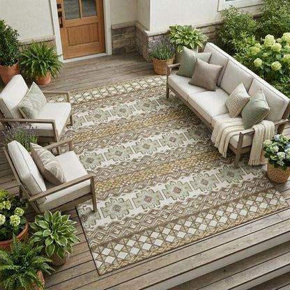 8' X 10' Brown And Khaki Striped Washable Indoor Outdoor Area Rug HomeRoots