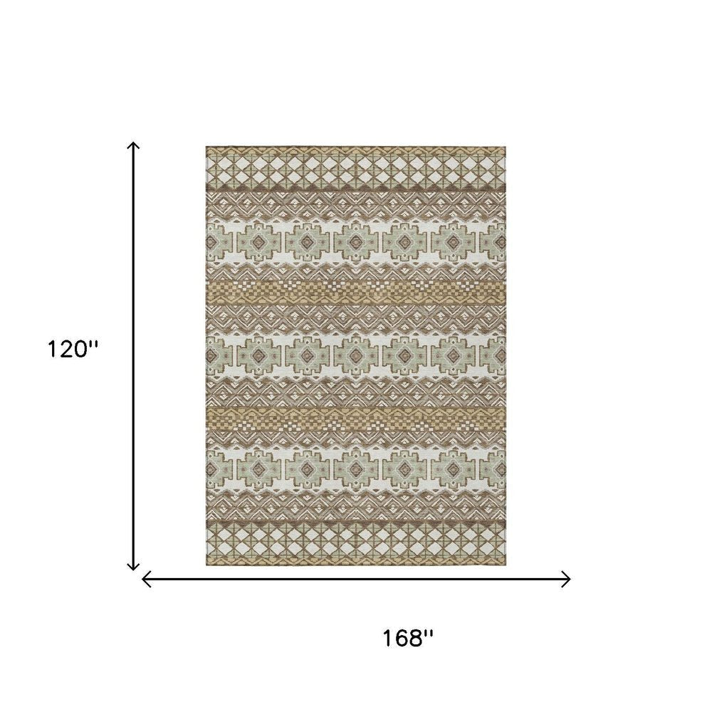 10' X 14' Brown And Khaki Striped Washable Indoor Outdoor Area Rug HomeRoots