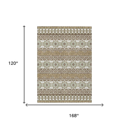 10' X 14' Brown And Khaki Striped Washable Indoor Outdoor Area Rug HomeRoots
