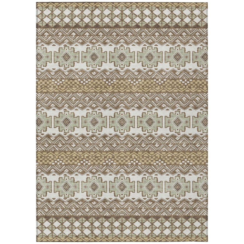 10' X 14' Brown And Khaki Striped Washable Indoor Outdoor Area Rug HomeRoots