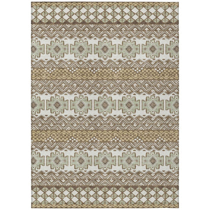 10' X 14' Brown And Khaki Striped Washable Indoor Outdoor Area Rug HomeRoots
