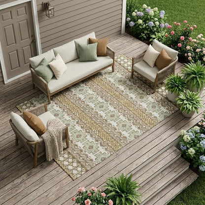 10' X 14' Brown And Khaki Striped Washable Indoor Outdoor Area Rug HomeRoots