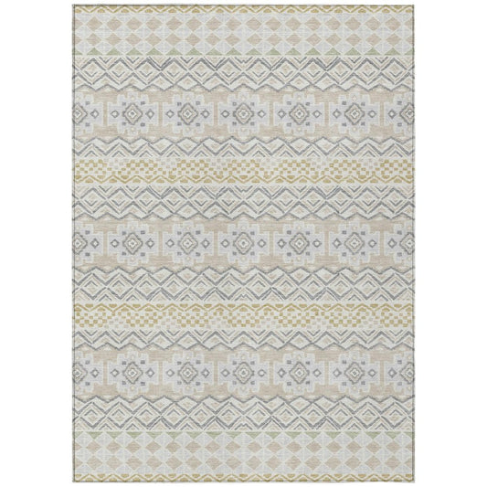 3' X 5' Ivory And Silver Striped Washable Indoor Outdoor Area Rug HomeRoots