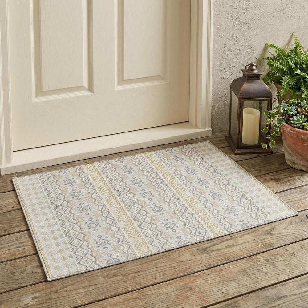 3' X 5' Ivory And Silver Striped Washable Indoor Outdoor Area Rug HomeRoots