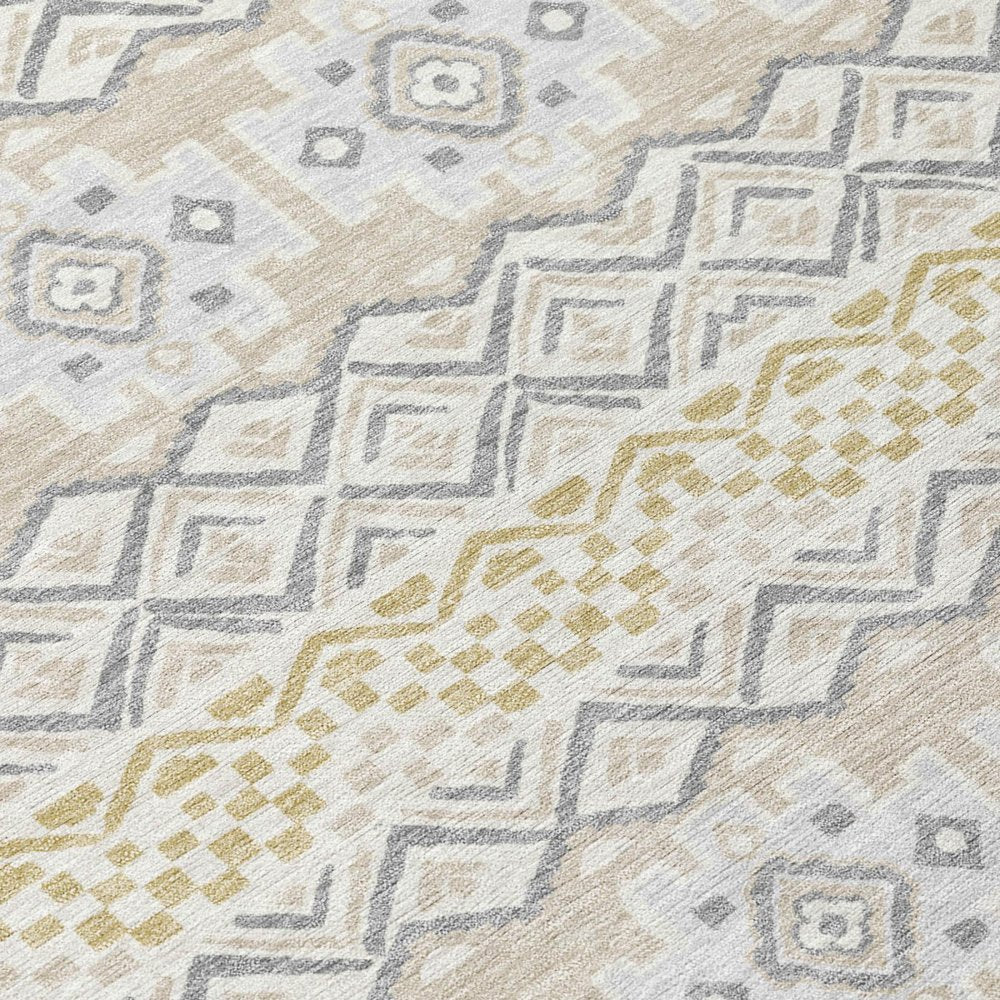 5' X 8' Ivory And Silver Striped Washable Indoor Outdoor Area Rug HomeRoots