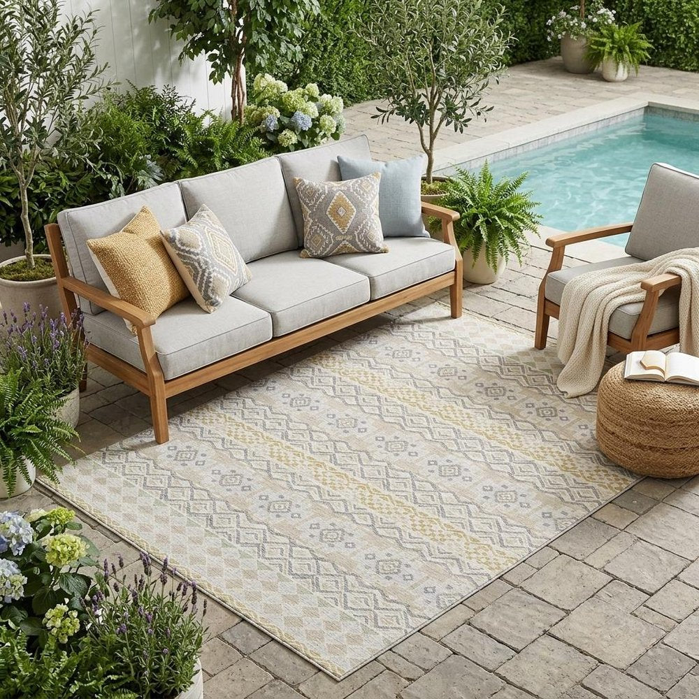 5' X 8' Ivory And Silver Striped Washable Indoor Outdoor Area Rug HomeRoots