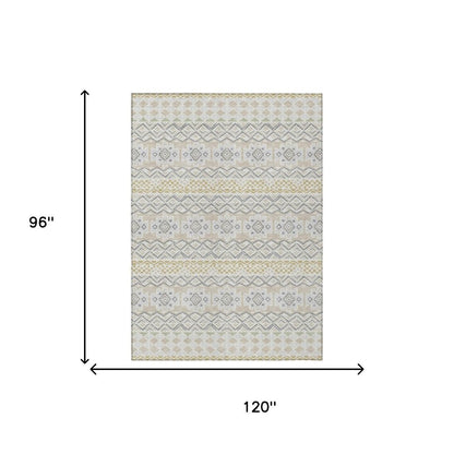 8' X 10' Ivory And Silver Striped Washable Indoor Outdoor Area Rug HomeRoots