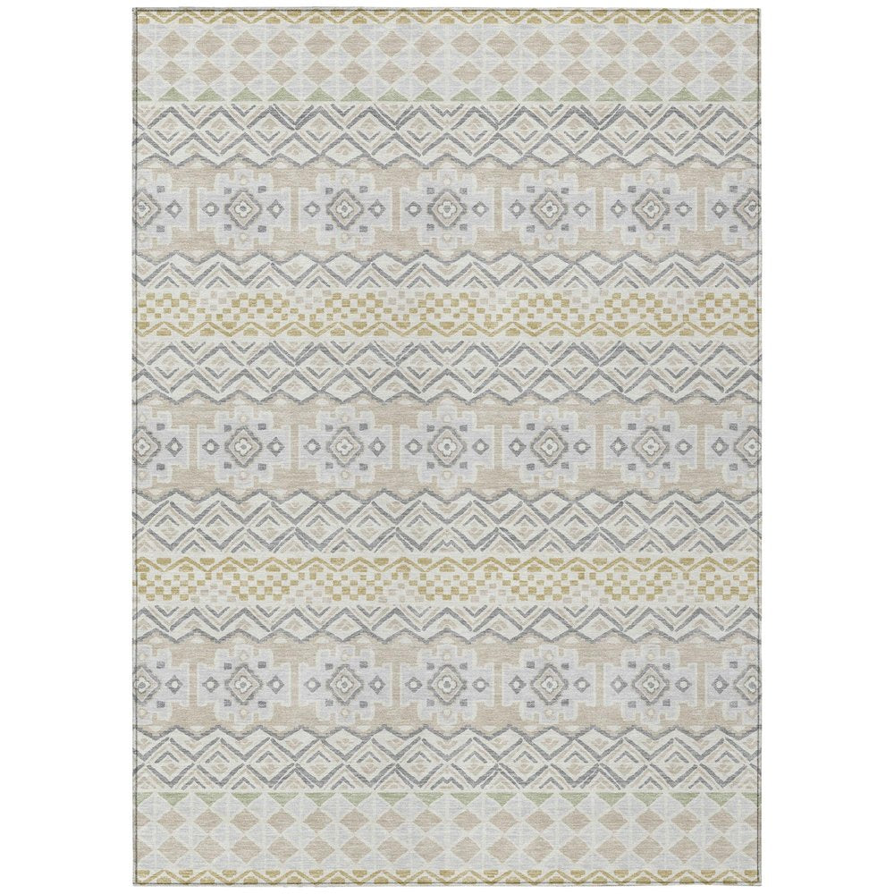8' X 10' Ivory And Silver Striped Washable Indoor Outdoor Area Rug HomeRoots