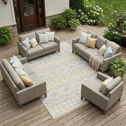 8' X 10' Ivory And Silver Striped Washable Indoor Outdoor Area Rug HomeRoots