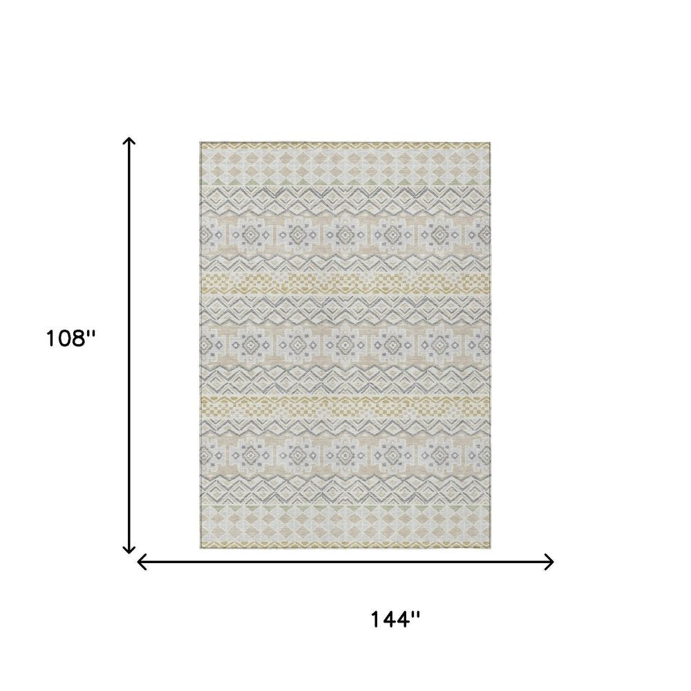 9' X 12' Ivory And Silver Striped Washable Indoor Outdoor Area Rug HomeRoots