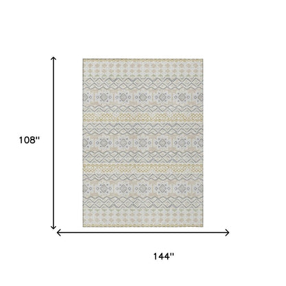 9' X 12' Ivory And Silver Striped Washable Indoor Outdoor Area Rug HomeRoots