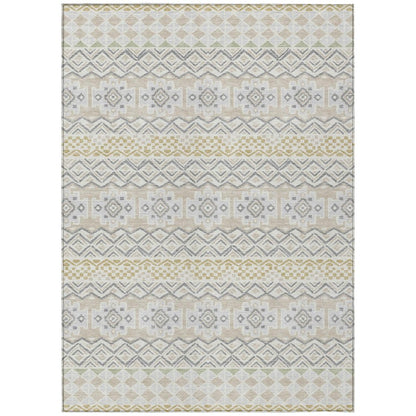 9' X 12' Ivory And Silver Striped Washable Indoor Outdoor Area Rug HomeRoots