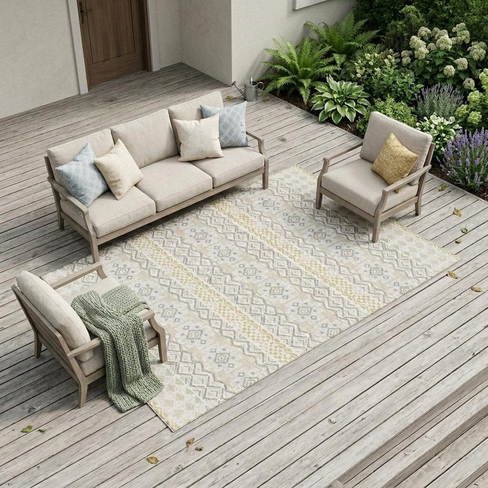 9' X 12' Ivory And Silver Striped Washable Indoor Outdoor Area Rug HomeRoots
