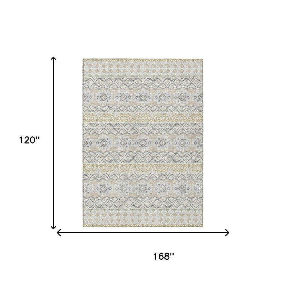 10' X 14' Ivory And Silver Striped Washable Indoor Outdoor Area Rug HomeRoots