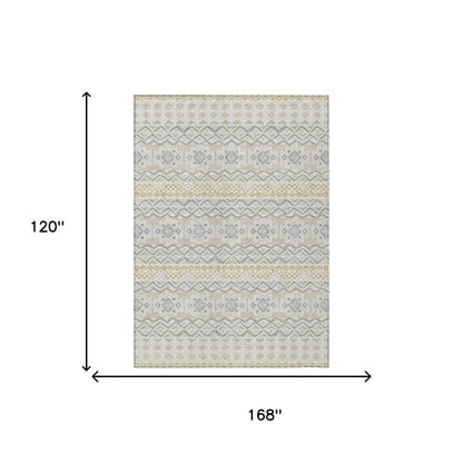 10' X 14' Ivory And Silver Striped Washable Indoor Outdoor Area Rug HomeRoots