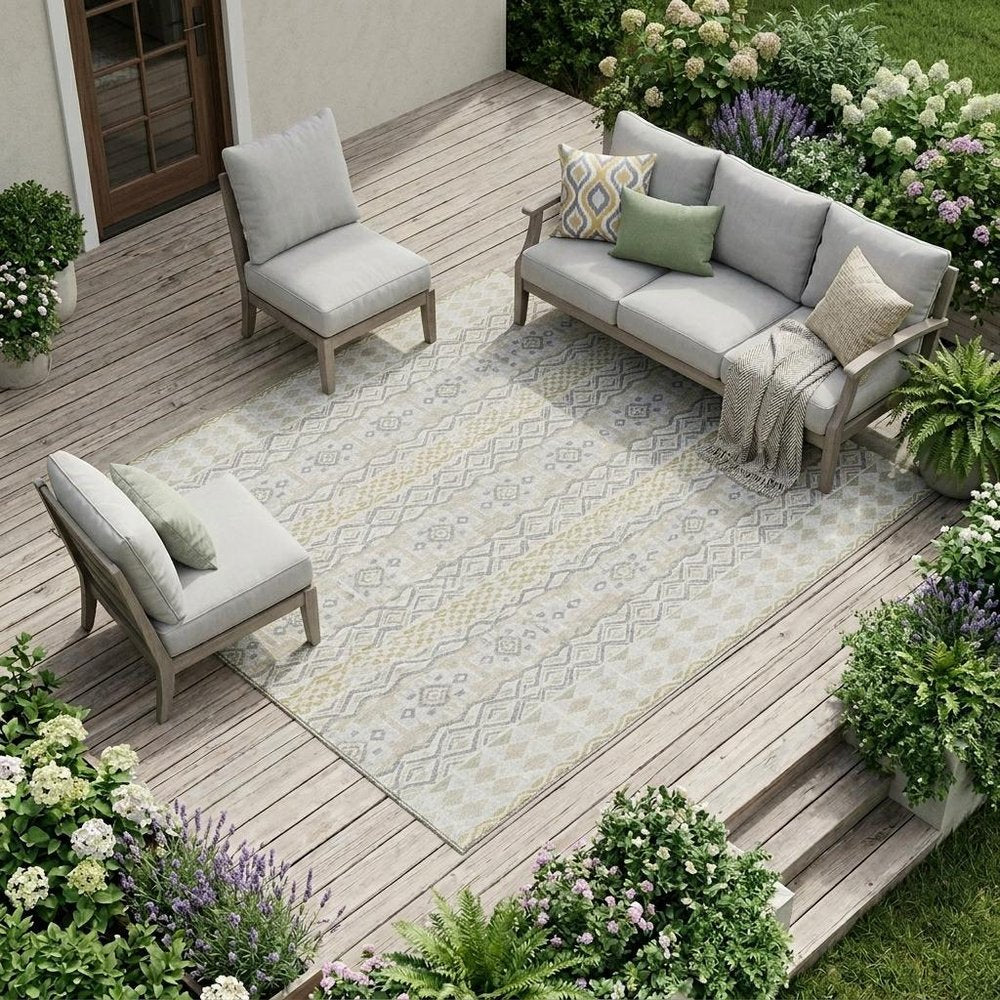 10' X 14' Ivory And Silver Striped Washable Indoor Outdoor Area Rug HomeRoots